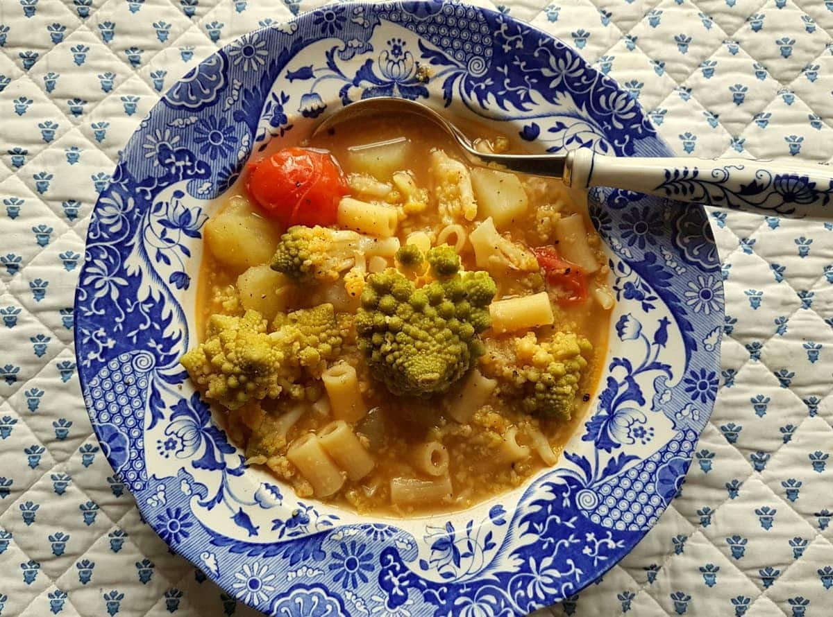 Romanesco broccoli pasta soup.