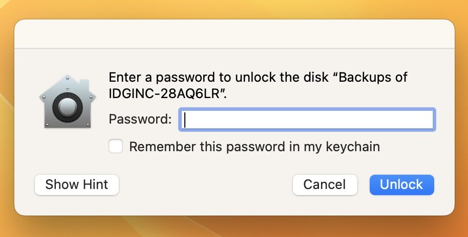 Password for backup drive