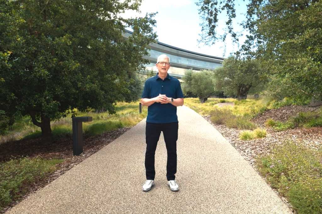 Tim Cook standing in front of Apple Park