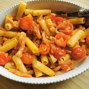 Rigatoni Pasta with Sjalottøn and Guancial.