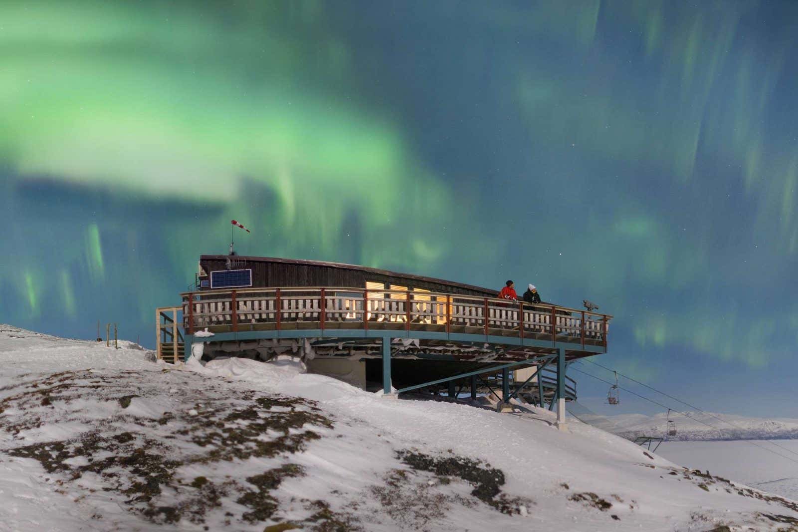 Abisko Aurora Sky Station with Northern Lights Over, Abisko National Park, Sweden