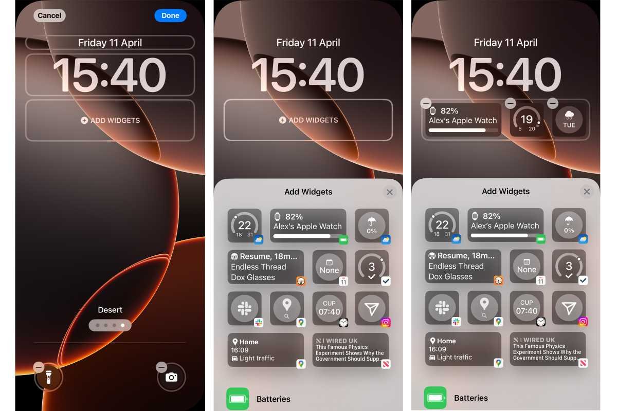 iPhone -Settings showing how to add a lockscreen widget
