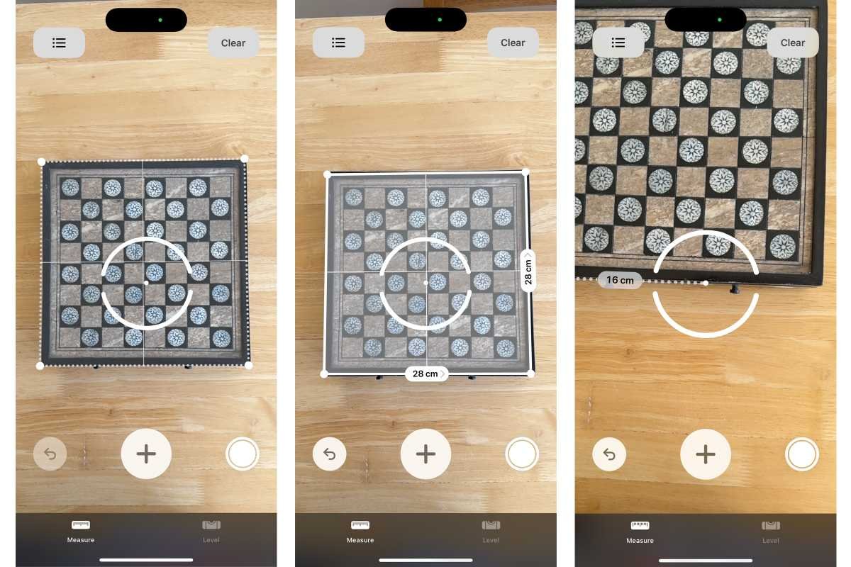 iPhone -Settings showing the measuring app in action