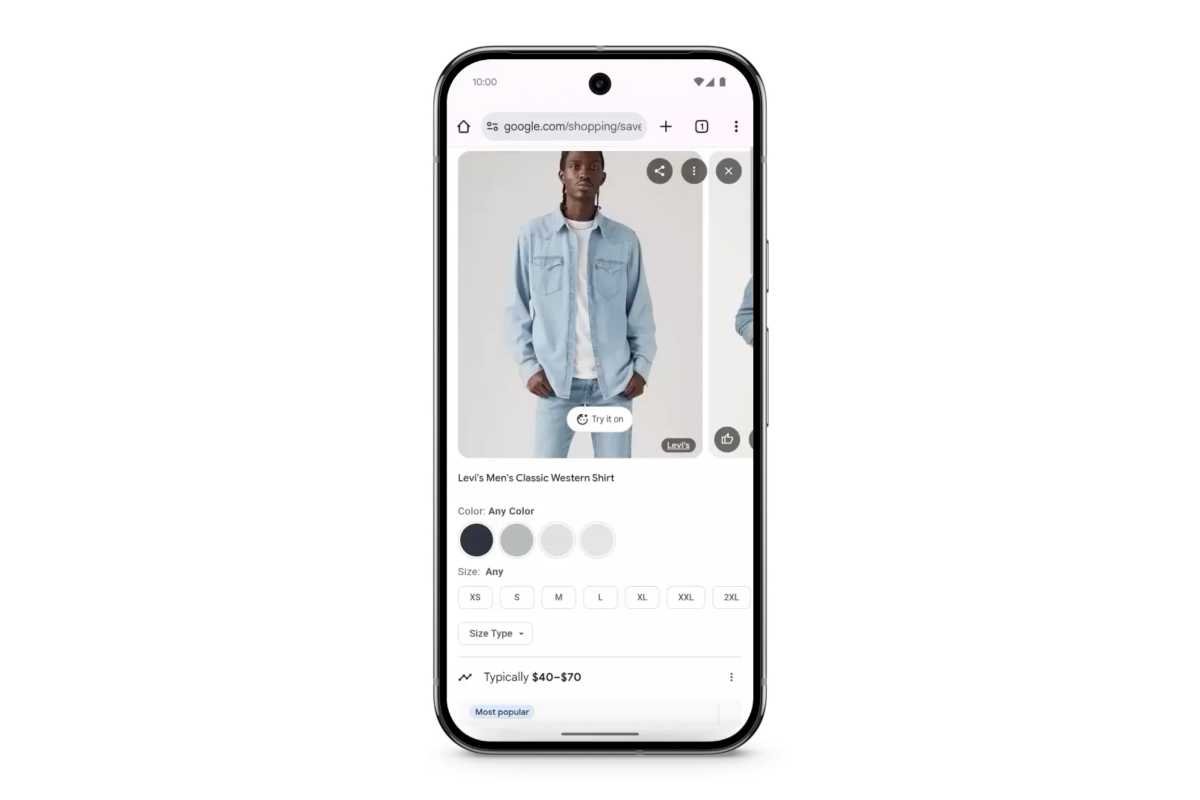 Google's AI Try it on the feature of an Android phone