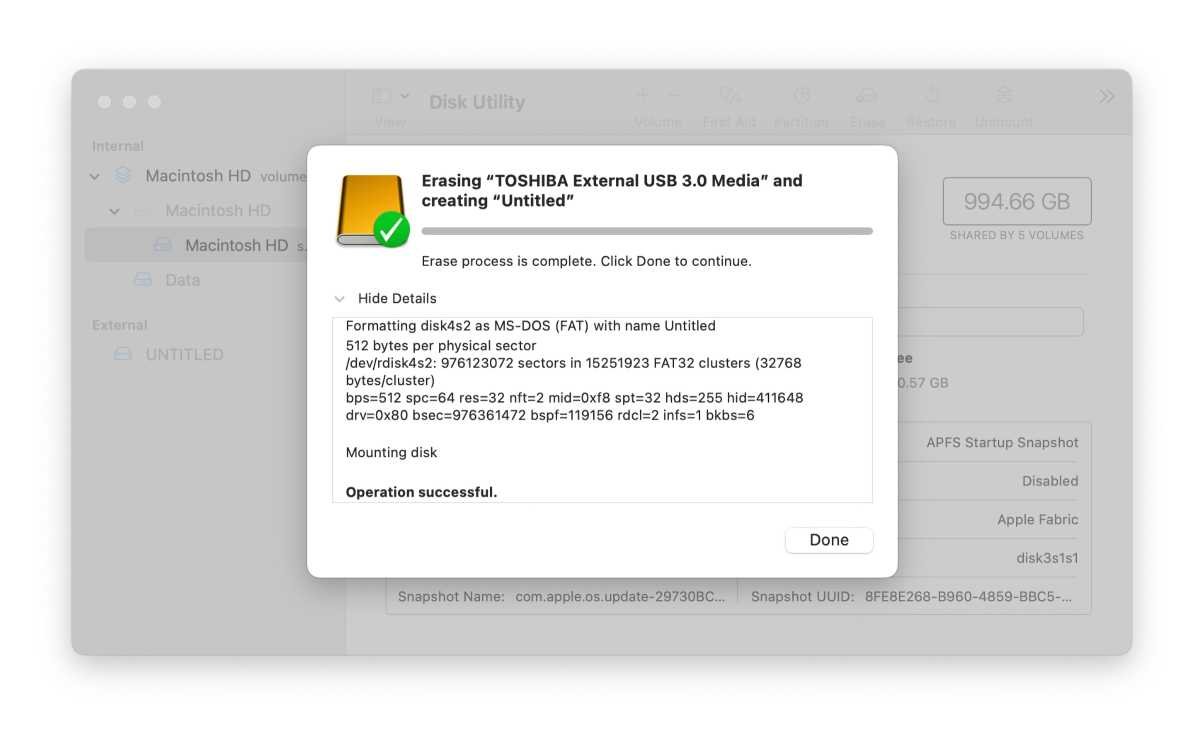 Confirmation of Disk Utility