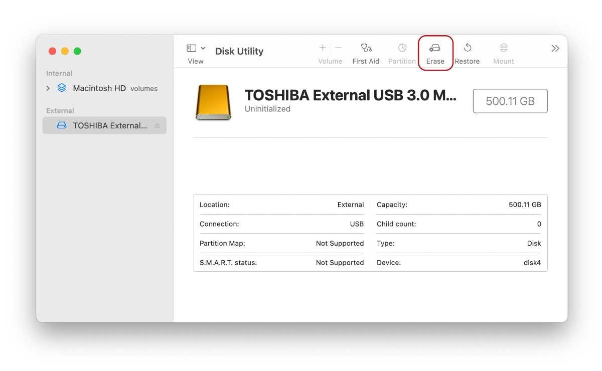 Disk Utility Deleting button