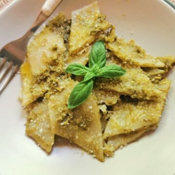 Tuscan Testaroli -Pancake Pasta with Pesto.