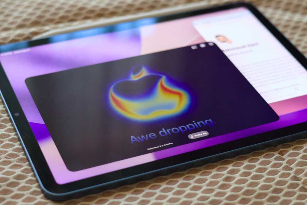 iPad Air showing Awe Dropping invite logo